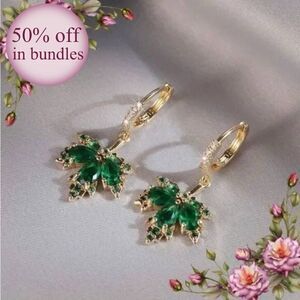 Copper Cubic Zirconia Inlaid Maple Leaf Dangle
Earrings